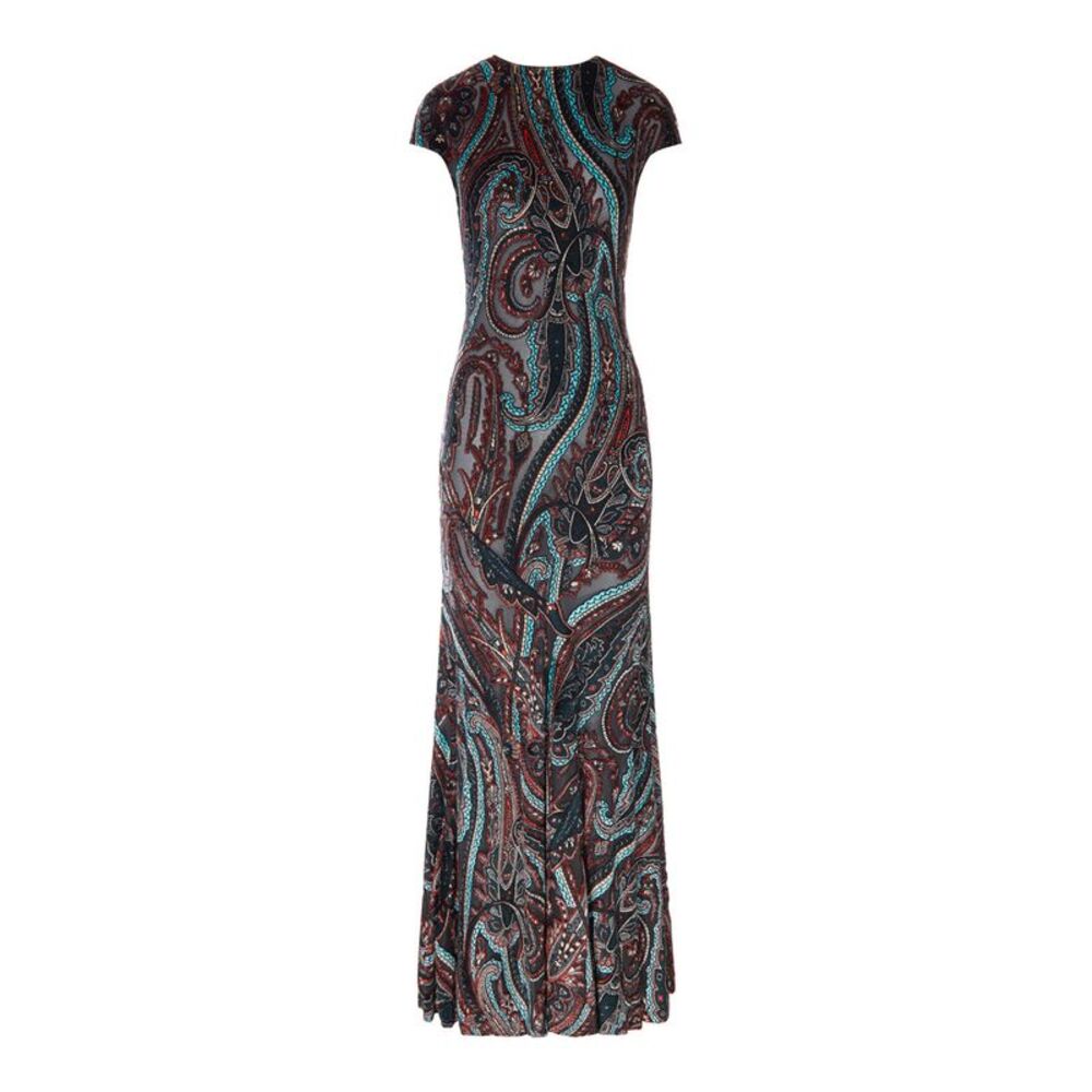 Etro Women Long Paisley Print Dress With Short Sleeves